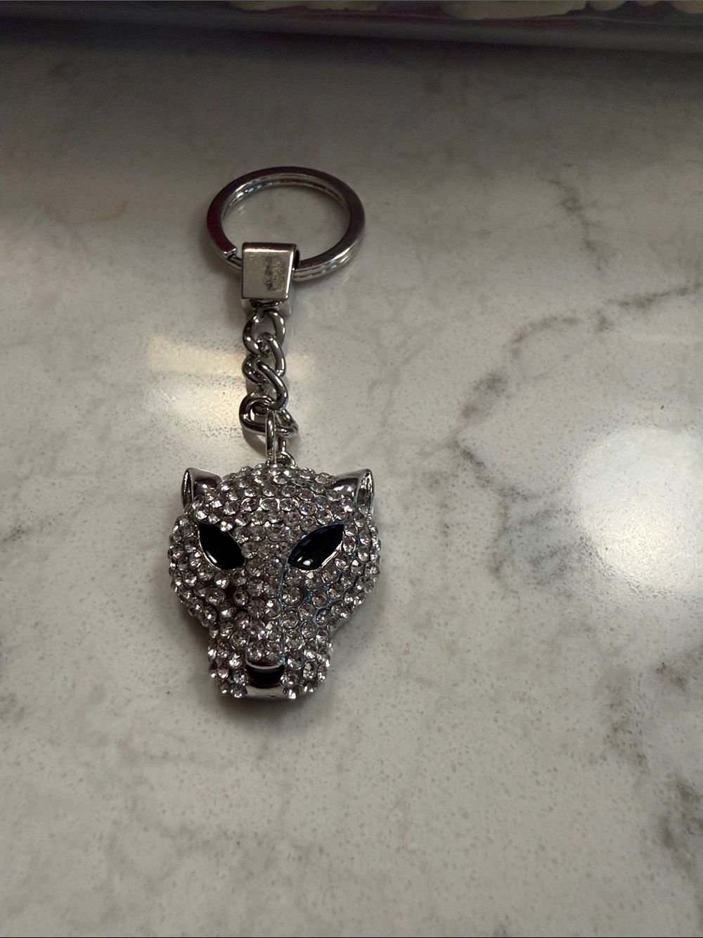 Effy Silver Crystal Panther Head Keychain with Black Eye Accents